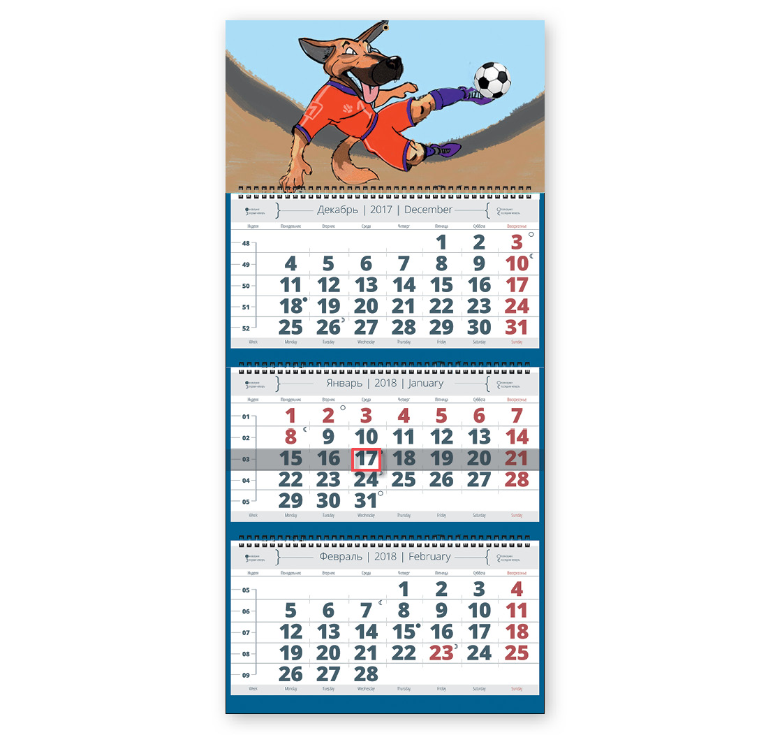Календарь-2018 (квартальный трехблочный) Символ года. Футбол. Арт. 01.1.575
